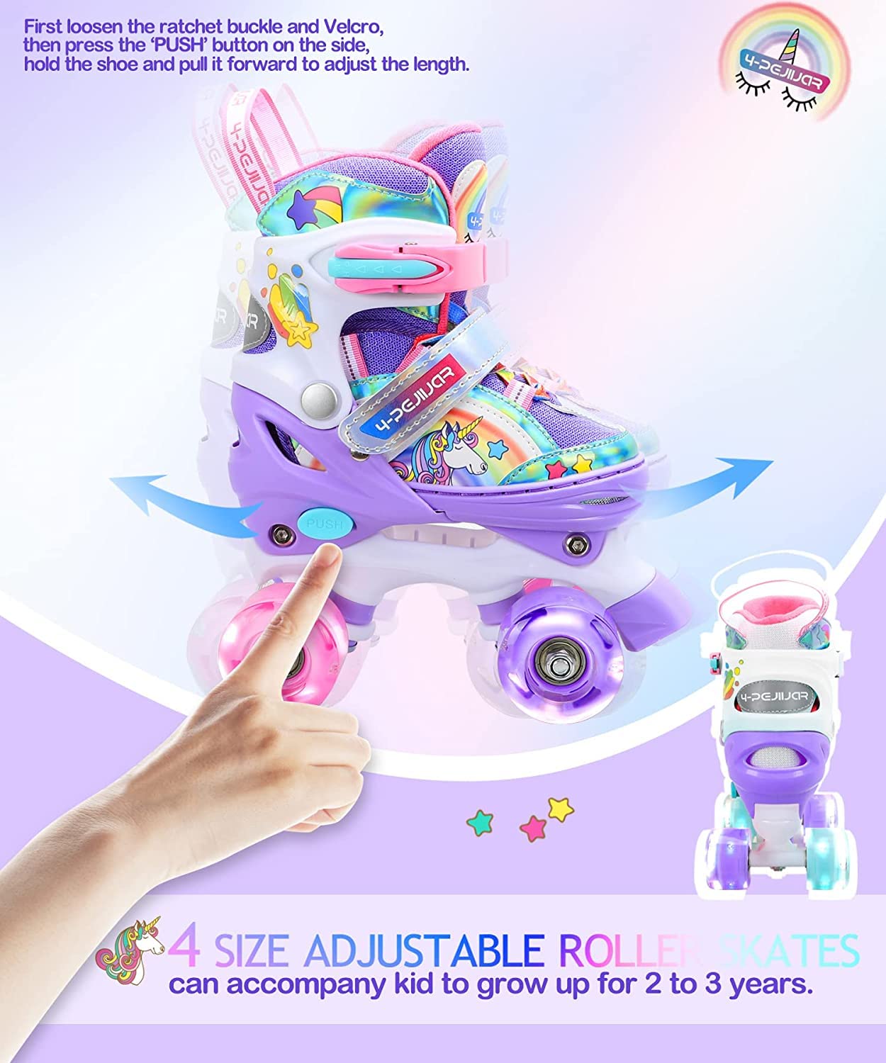 Pattini a Rotelle Bambina Unicorno Pattini Regolabili Pattini a Rotelle in Linea con 4 LED Ruote per Bambini Ragazzi Principianti
