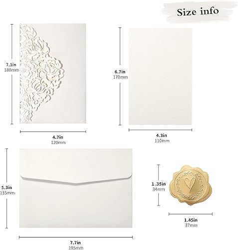 Vista 55 de DORIS HOME 50 bolsillos de invitación de boda cortados con láser con sobres azules, tarjetas de invitación de 5.12 x 7.12 pulgadas para boda