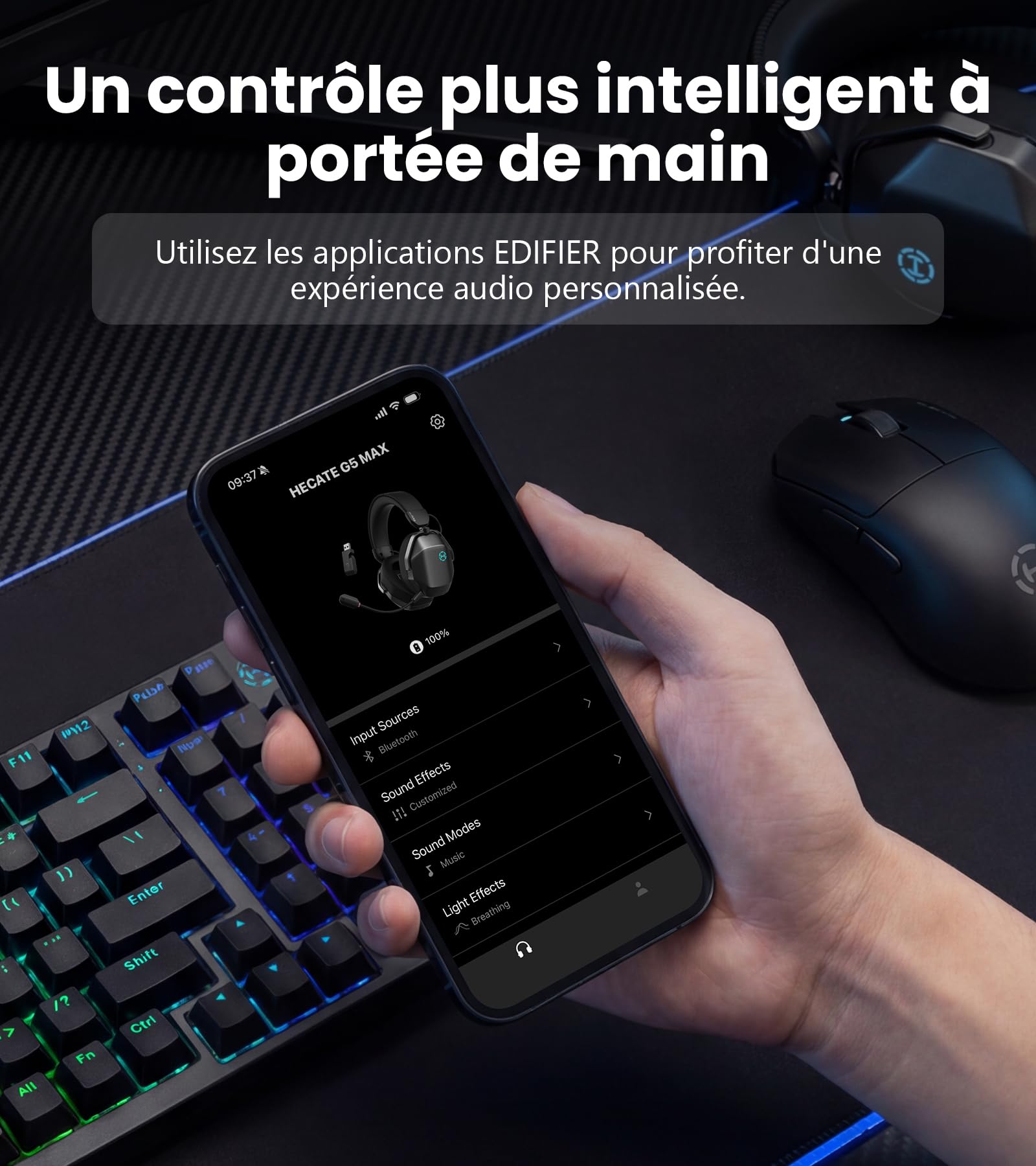 Edifier G5 Max Casque Gaming sans Fil THX Spatial Audio, Gris Sidéral | Driver Pen 53mm – Autonomie 305h, Audio HD sans Fil/Filaire, 2,4GHz/Bluetooth 6.0/Filaire, Micro détachable，4 Modes