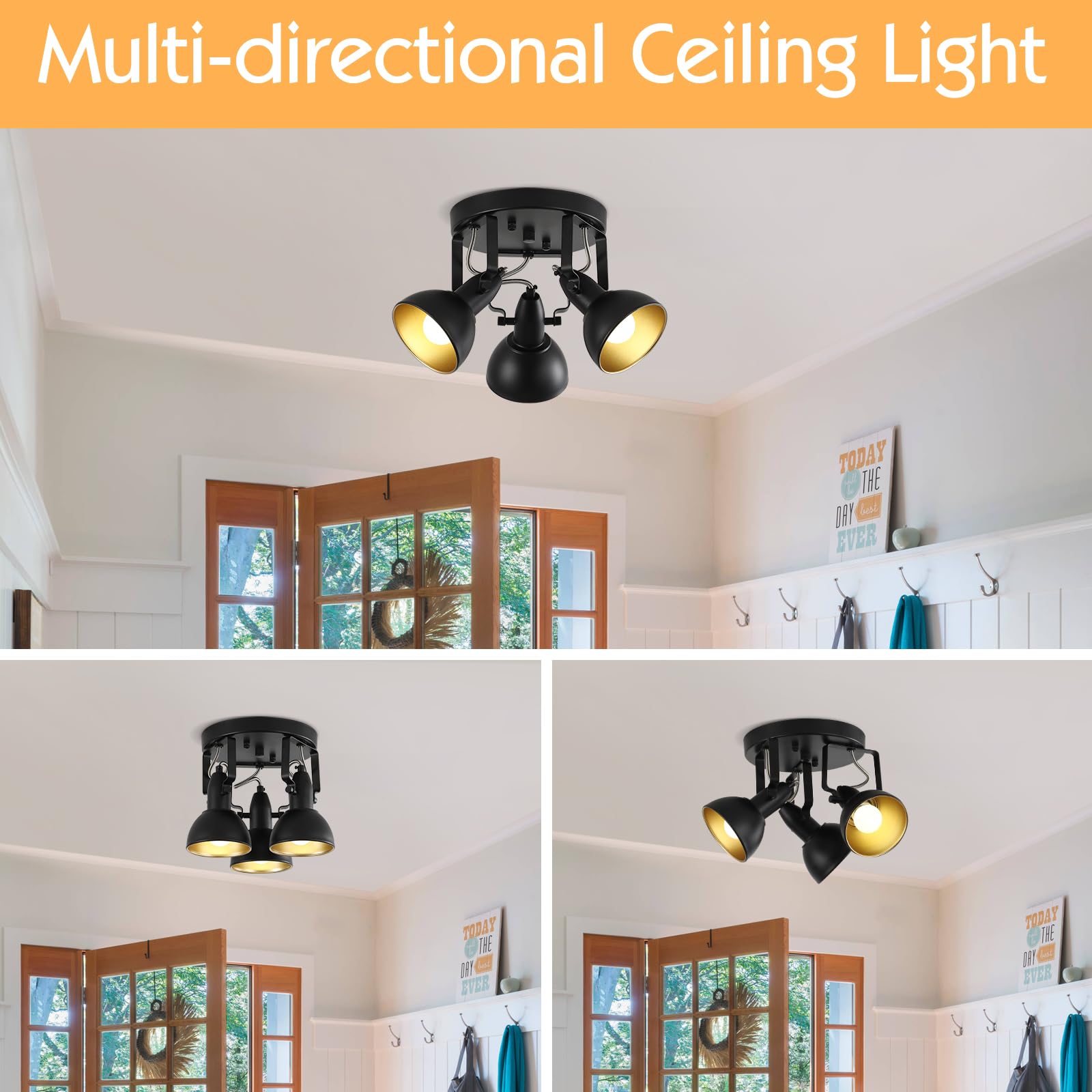 KEESFU 5-Light Kitchen Flush Mount Ceiling Light,Modern Round Track Lighting Fixtures,Directional Ceiling Spot Light For Dining Room Bedroom Hallway - View #6
