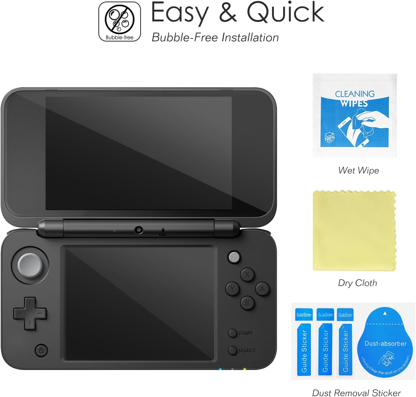 MoKo Screen Protector Compatible with Nintendo New 2DS XL, (1 Pack) 1 x Tempered Glass & 1 x PET HD Clear Film, Anti-Fingerprint & Anti-Bubble