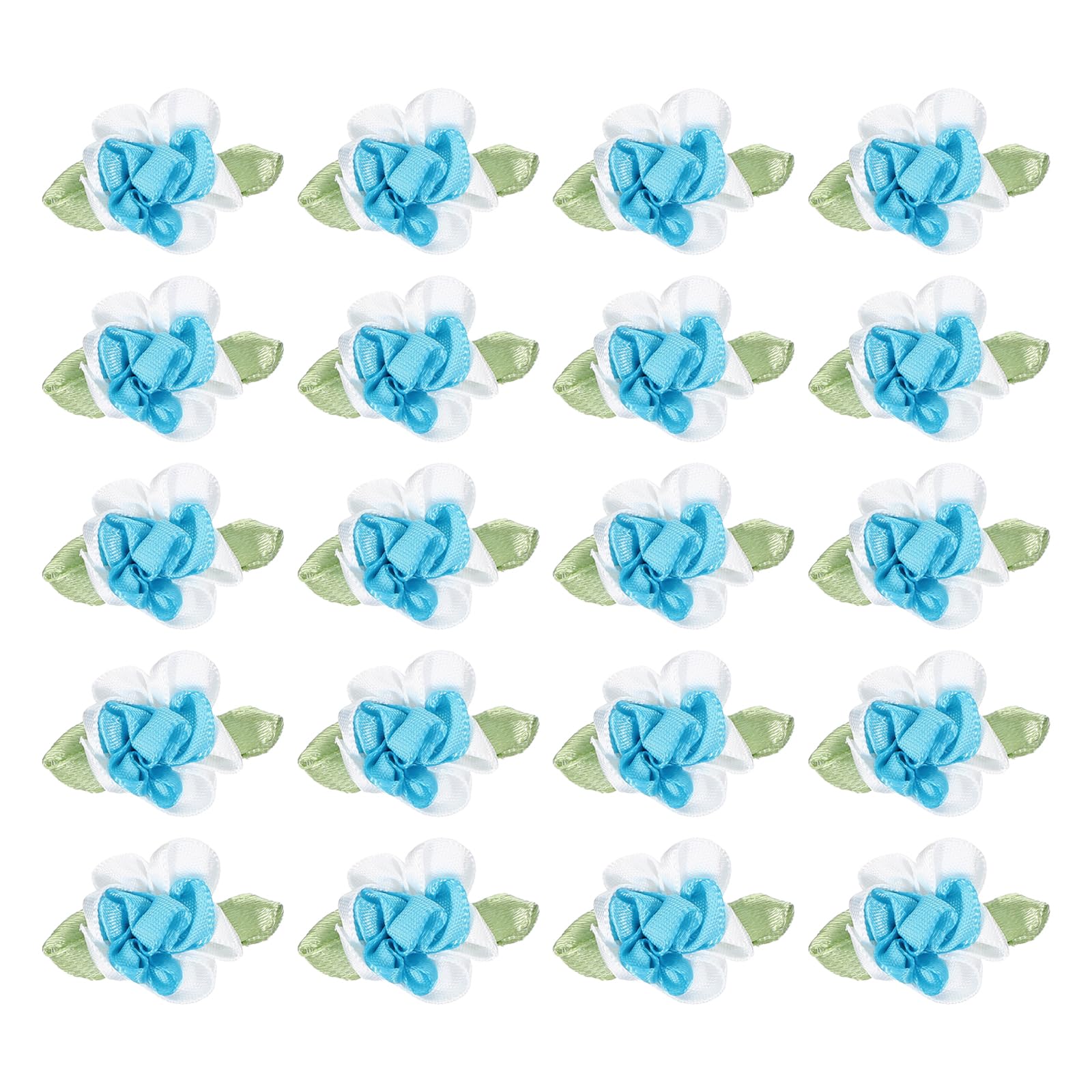 PATIKIL 1 Inch Ribbon Flowers Bows for Crafts 20 Pack Mini Satin Roses Flowers Small Fabric Flower Heads DIY Sewing Appliques for Gift Wedding Bride Ornament Blue/White