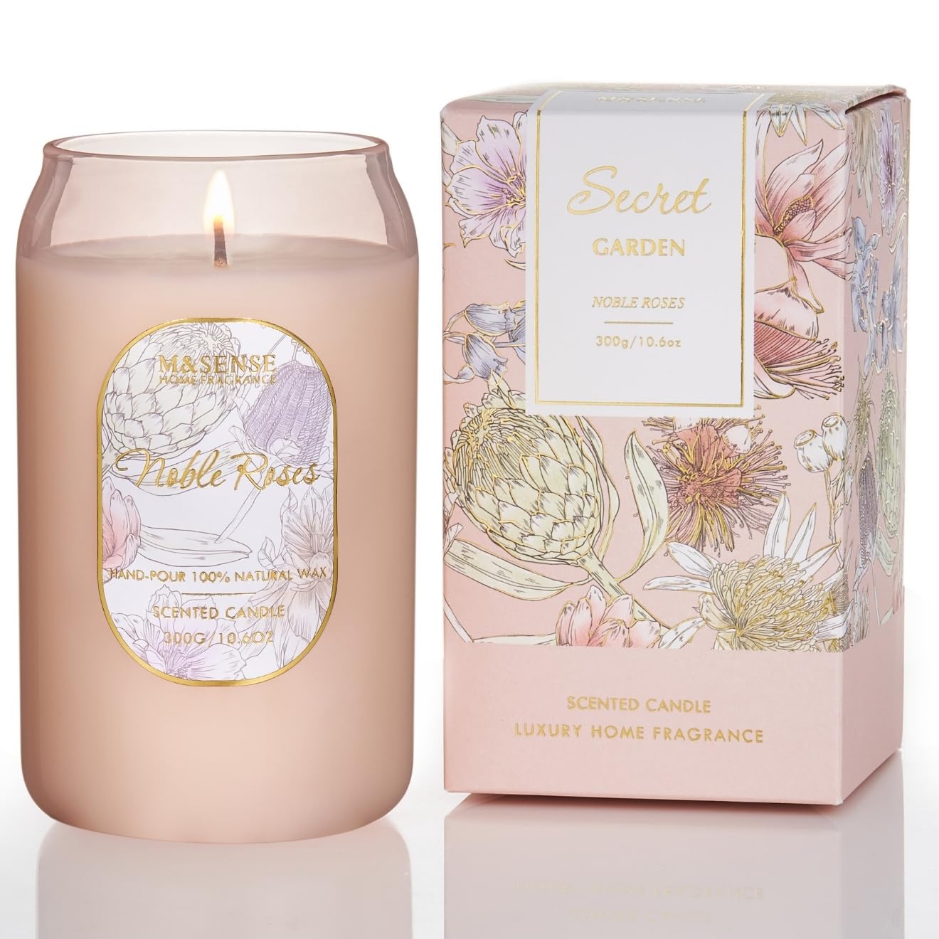 Aromatherapy Pink Soy Scented Candle Gift-Fresh Roses Scent, 10.6 oz, 60-Hour Burn, Elegant Stress Relief Candles Gift for Birthday,Valentine's Day,Mother Day