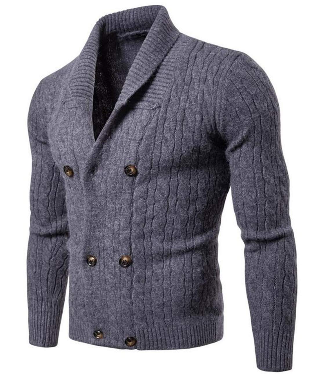 KLJR MenSlim Fit V-Neck Double-Breasted Shawl Collar Cardigan Sweaters Grey US XS