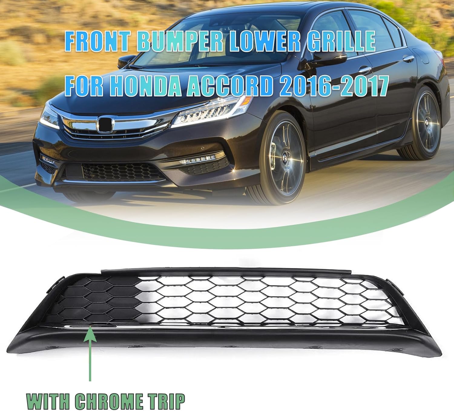 Front Bumper Grille Compatible for Honda Accord Lower Grill 2016 2017 HO1036126
