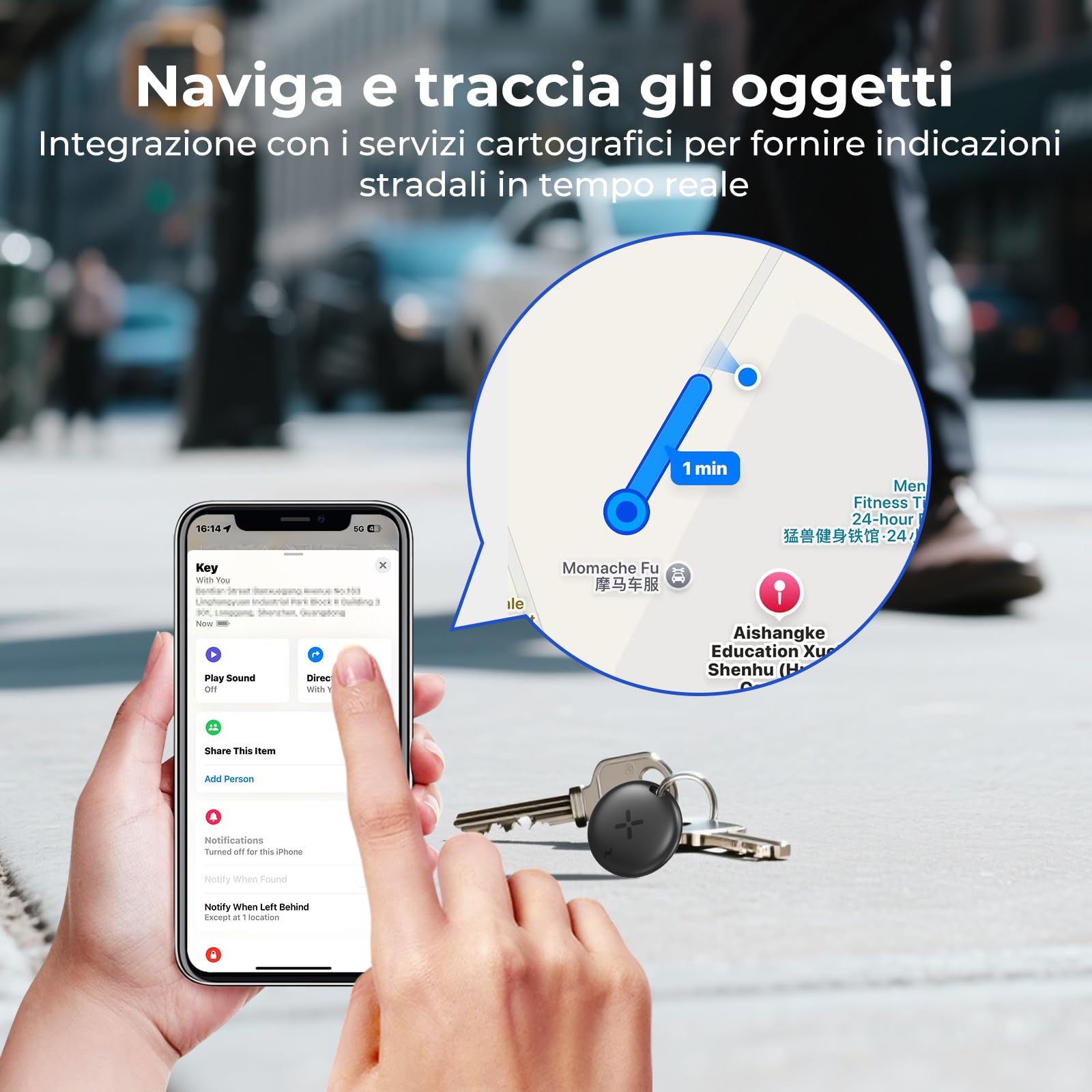 Smart Tracker Tag 4 Pezzi - Ricarica USB-C Localizzatori GPS Compatibile con Apple Dov'è (Solo iOS), per Portafogli, Chiavi, Zaini, Bagagli, Segnale Acustico, Posizionamento Globale, Nero