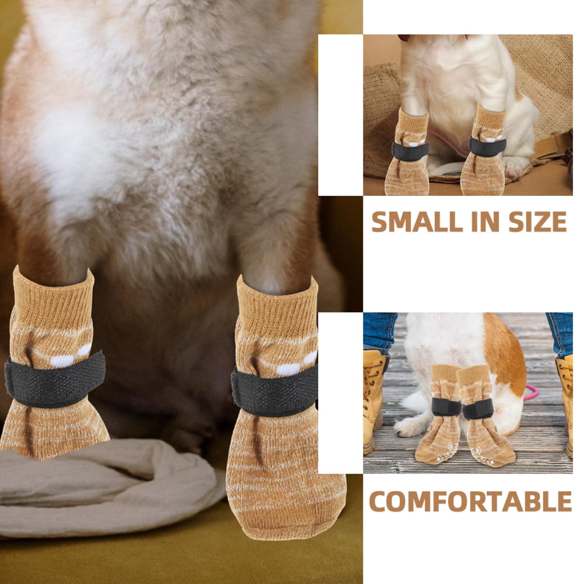 FONDOTIN Puppy Socks 4 Pack Dog Protectors Warm Breathable Wear-Resistant Cotton Socks Portable Washable