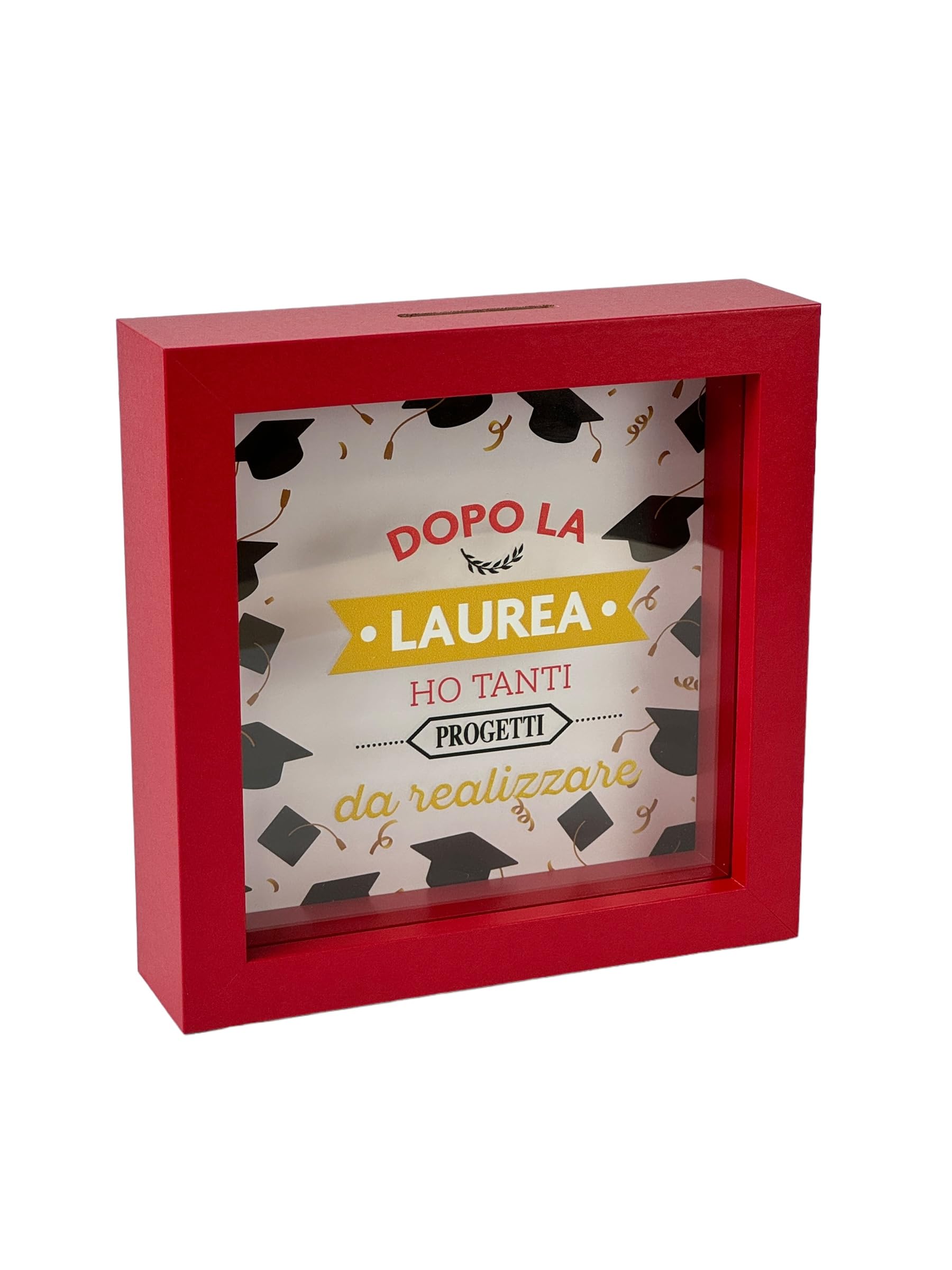 Graduation Money Box Wooden Red Frame 16 x 16 cm Graduate Gift with Banknote Slot