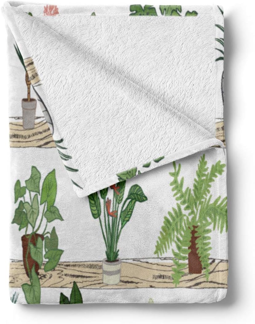 Lunarable Geranium Throw Blanket, Botanical Theme with Aloe Indoor Houseplants Spider Plant Dragon Tree Calathea, Flannel Fleece Accent Piece Soft Couch Cover for Adults, 50" x 70", Multicolor