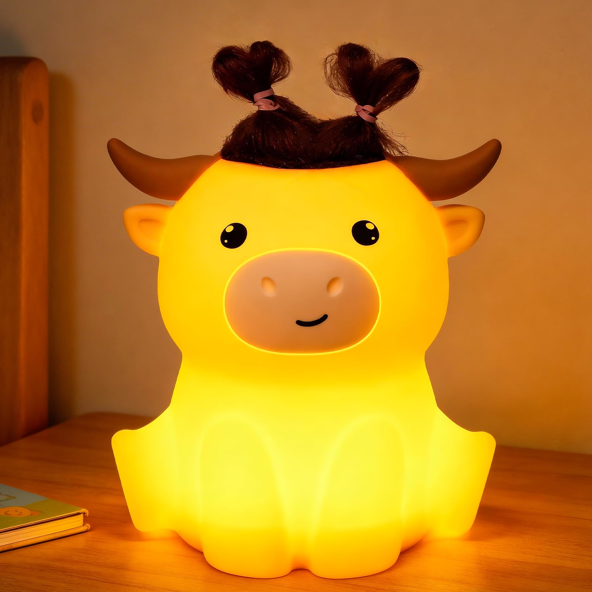 YuanDian Highland Cow Night Light, Squishy Silicone Lamp.Rechargeable, Dimmable with Timer, Touch Control Bedside Nightlight for Home and Desk Decor (No Accessories Included)