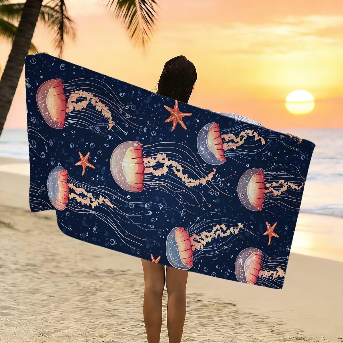 Ręcznik plażowy z mikrofibry, duży ręcznik plażowy 90 x 200 cm 2 sztuki, damski ręcznik gimnastyczny szybkoschnący, odporny na piasek ręcznik z mikrofibry, lekkie ręczniki gimnastyczne dla kobiet