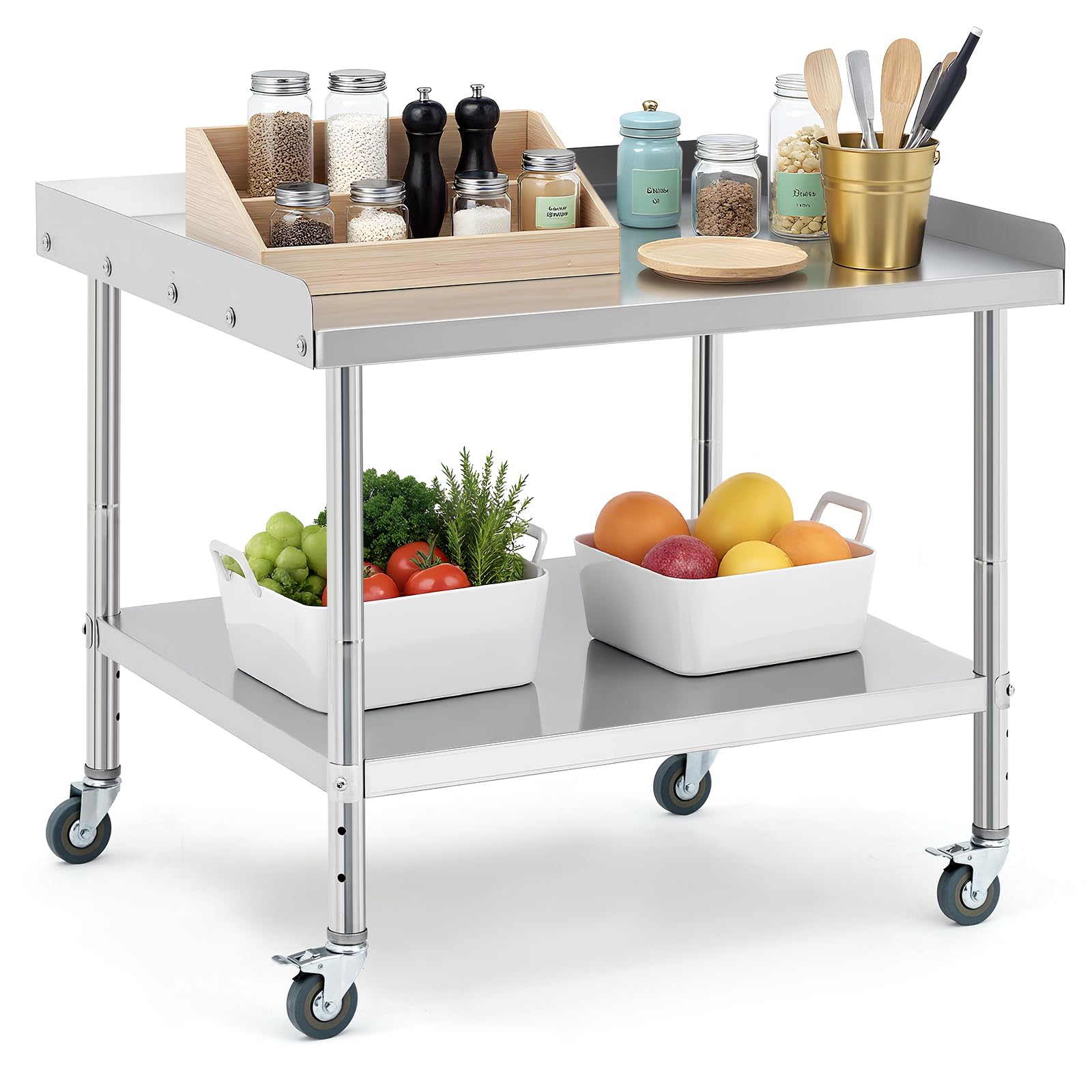 Stainless Steel Table, Heavy-Duty Prep Table with Removable Backsplash for Versatile Workspaces,Versatile Commercial Worktable with 4 Wheels for Kitchens &amp; Restaurants,36 * 30 * 30Inch