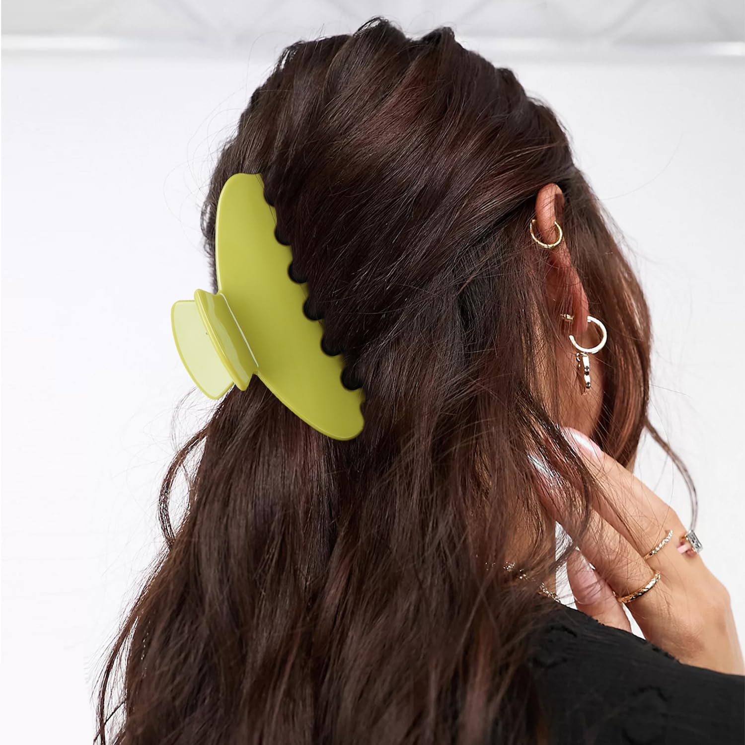 MAORULU Cute Claw Clip for Women – 4'' Large Acetate Hair Clips for Thick Thin Curly Long Hair, Durable Hair Clamps Non-slip Y2K Jaw Clip, Strong Hold, Stylish French Design (Avocado) - Image 5