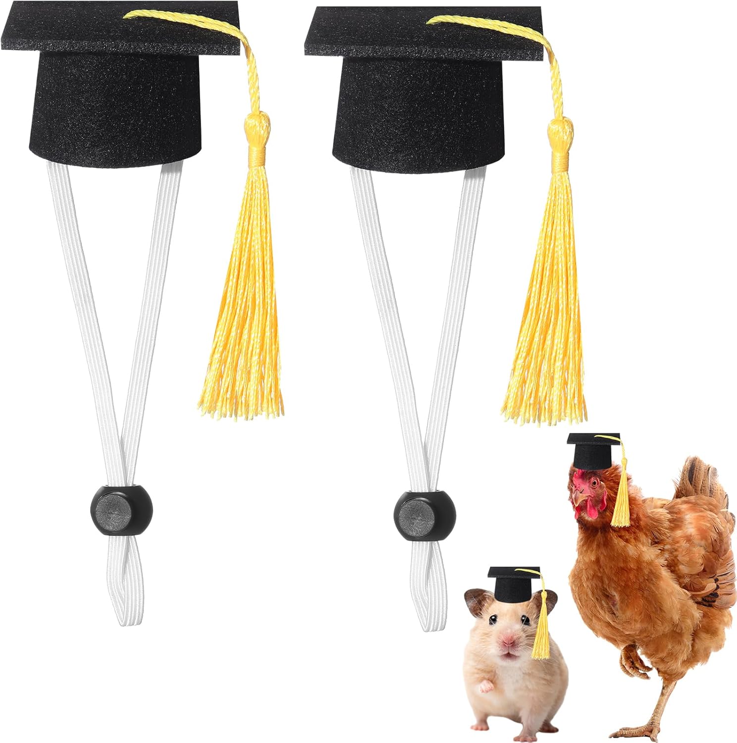 Eccliy 2 Gorros de Graduación para Mascotas Pequeñas, Ajustable, Amarillo