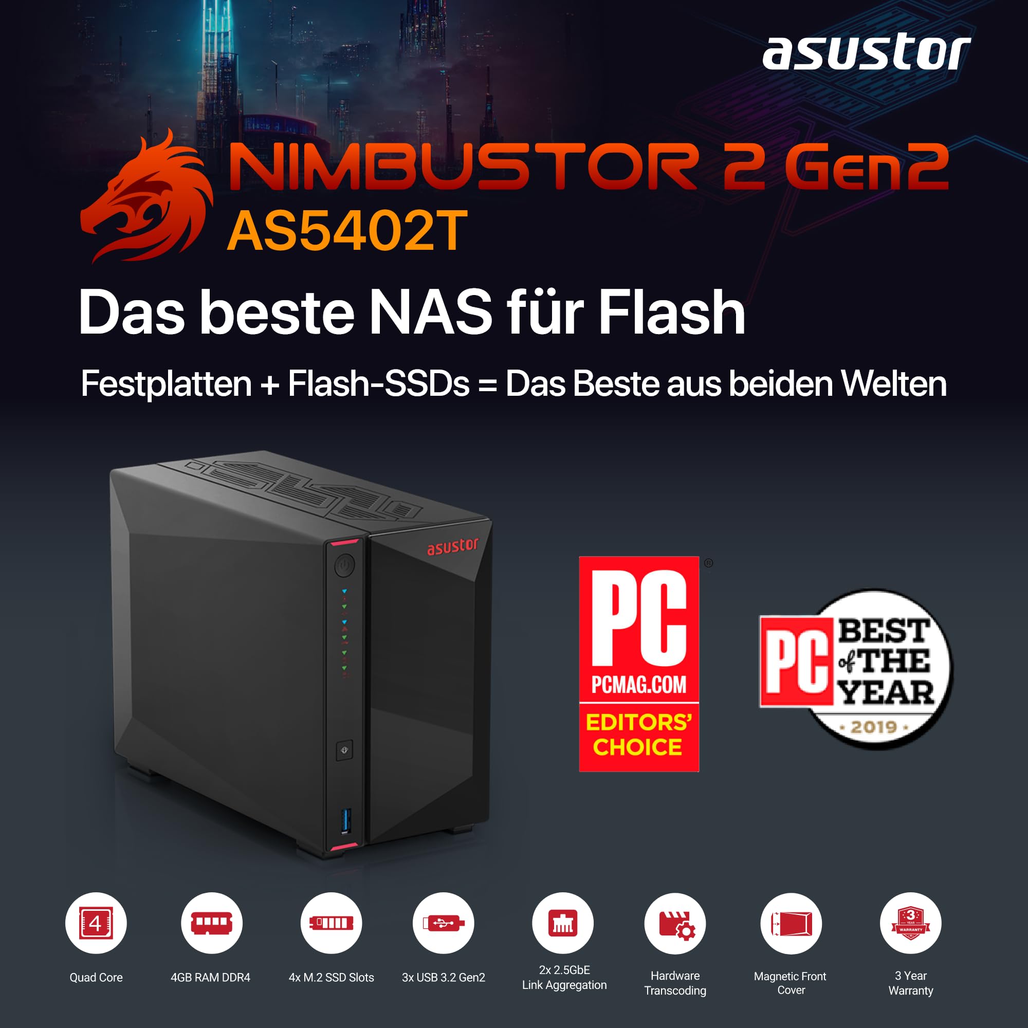 Asustor AS5402T Nimbustor 2 Gen2-2 Bay NAS Netzwerkspeicher 