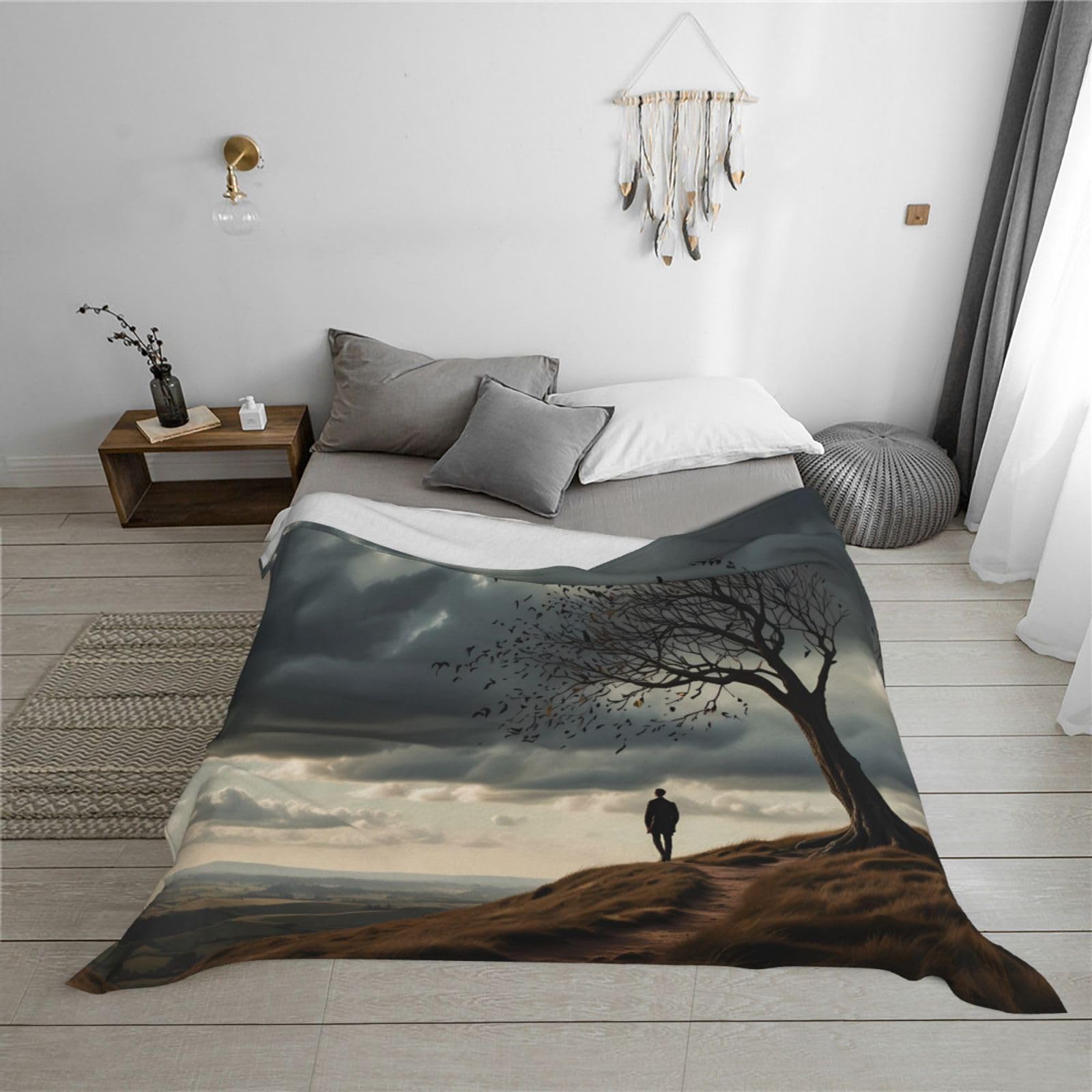 Wind Blows - Manta de franela estampada de 80 x 60 pulgadas, 30-80 pulgadas, una manta cálida para uso doméstico en otoño y una manta de viaje portátil.