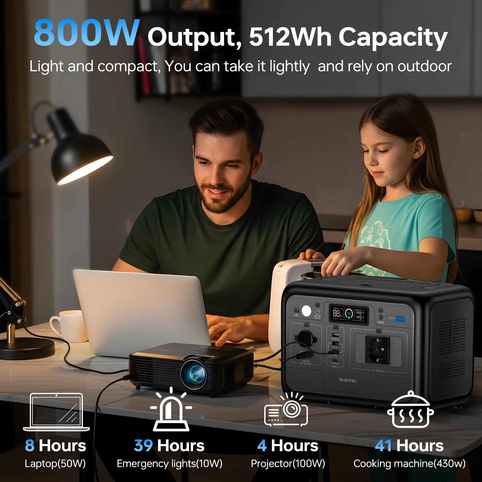 OUKITEL P800E Estación de Energía Portátil 512Wh, LiFePO4 Generador Solar | 800W Salidas AC (Pico 1600W), Carga Rápida en 1 Horas, Power Station Para Camping, Viajes, Emergencias, Cortes de Luz