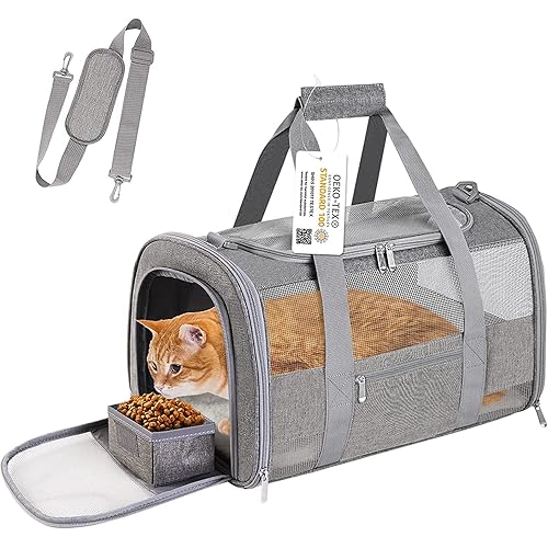 Large Cat Carrier Dog Carrier, Pet Carrier for 2 Cats Large Cats, Dog Carrier for Medium Small Dogs, Collapsible Soft Sided Pet Carrier for Cats Dogs Puppy of 25 Lbs, Grey