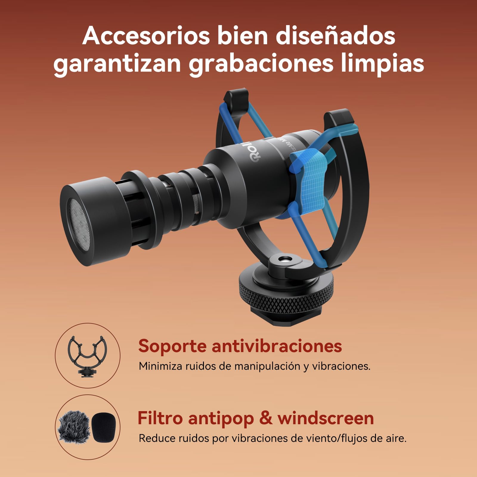 Microfono Camara Reflex, Rollei Micrófono Externo Direccional Profesional para Cámara y Móvile con Patrón Polar Cardioide para Grabar Videos Streaming en TikTok YouTube, Micrófono-Cámara-Video-Externo