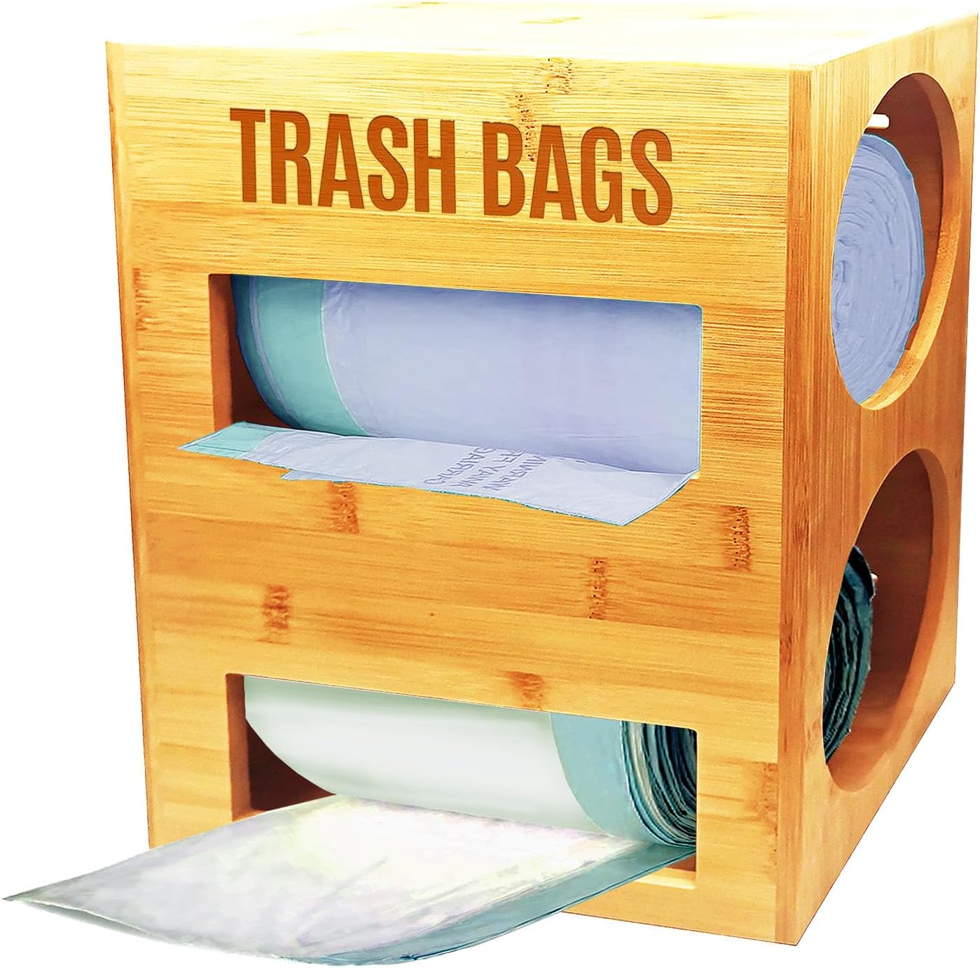 Antallcky Bamboo Trash Bag Dispenser Roll Holder 13 Gallon 2 Rooms,Garbage Bag