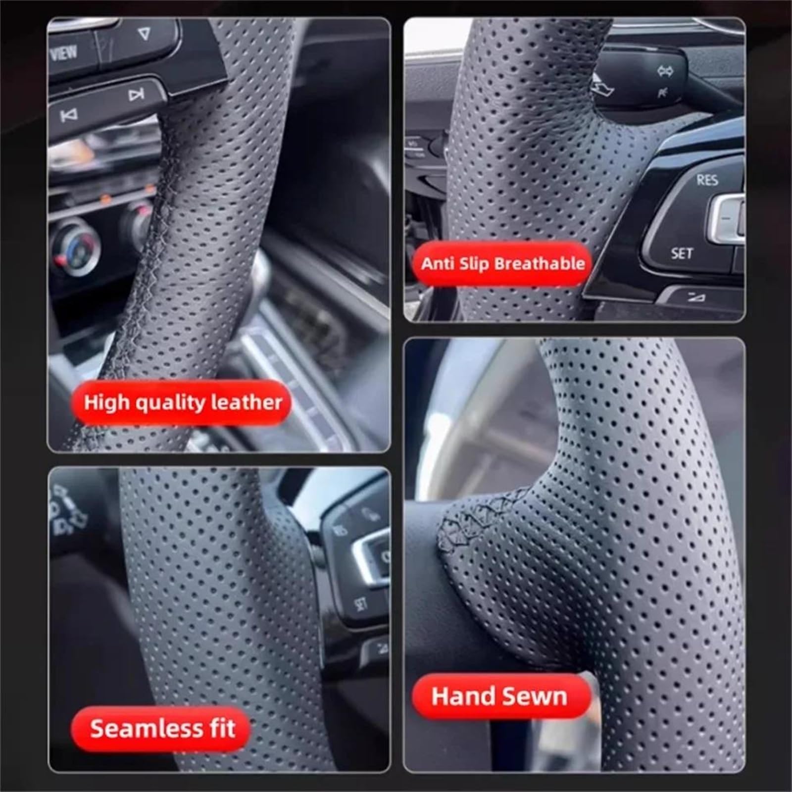 Tapa del Cubo del Volante Funda para Volante de Coche de Cuero de Microfibra Perforada Trenzada con Agujas e Hilos para Accord 7.ª generación 2003-2007 para Odyssey (Negro)