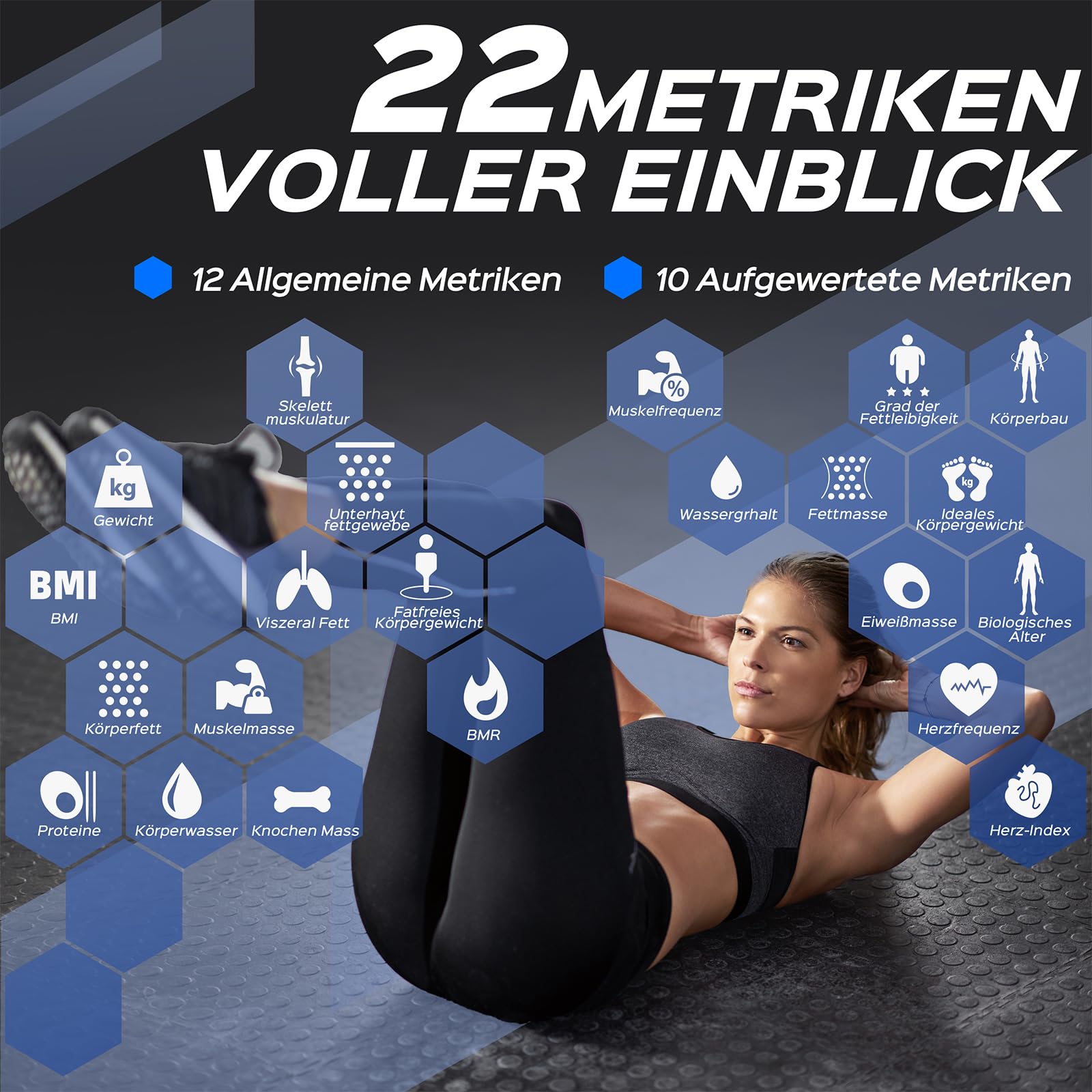 Bilancia Pesapersone Digitale, Bilancia Impedenziometrica Professionale, Smart Bilancia Massa Magra e Grassa BMI con 22 Indici, Bilancia Pesapersone Professionale con App (Ricaricabile)