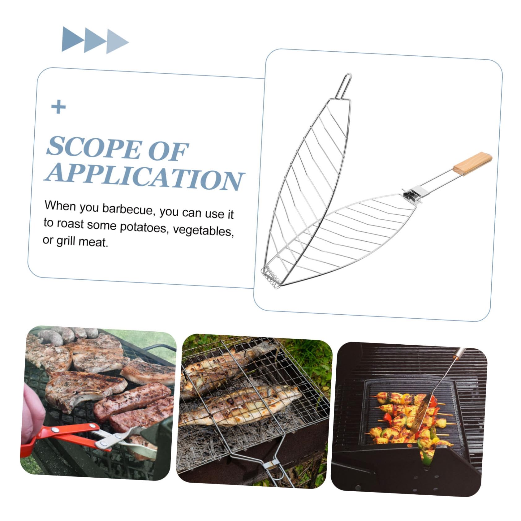 PRETYZOOM 4piezas Cesta Para Pescado Mango De Rejilla Inoxidable Para Barbacoa Herramienta Multiusos Para Grill De Pescado y Verduras Para Camping y Picnics