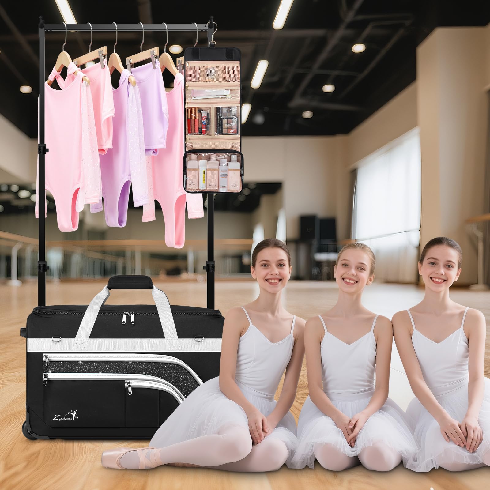 Borsa da ballo con appendiabiti, grande borsa da ballo con ruote, per ballerine, ragazze, donne, pieghevole, borsa da viaggio per danza, Grigio-23" Senza Tende, alla moda