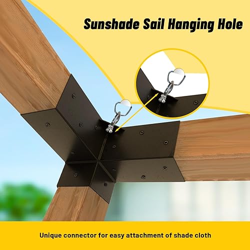 Miniatura 3 de FMhotu Kit de soportes para pérgola de bricolaje, paquete de 4 soportes de esquina de ángulo recto de 3 vías para madera de 4 x 4 (tamaño interior