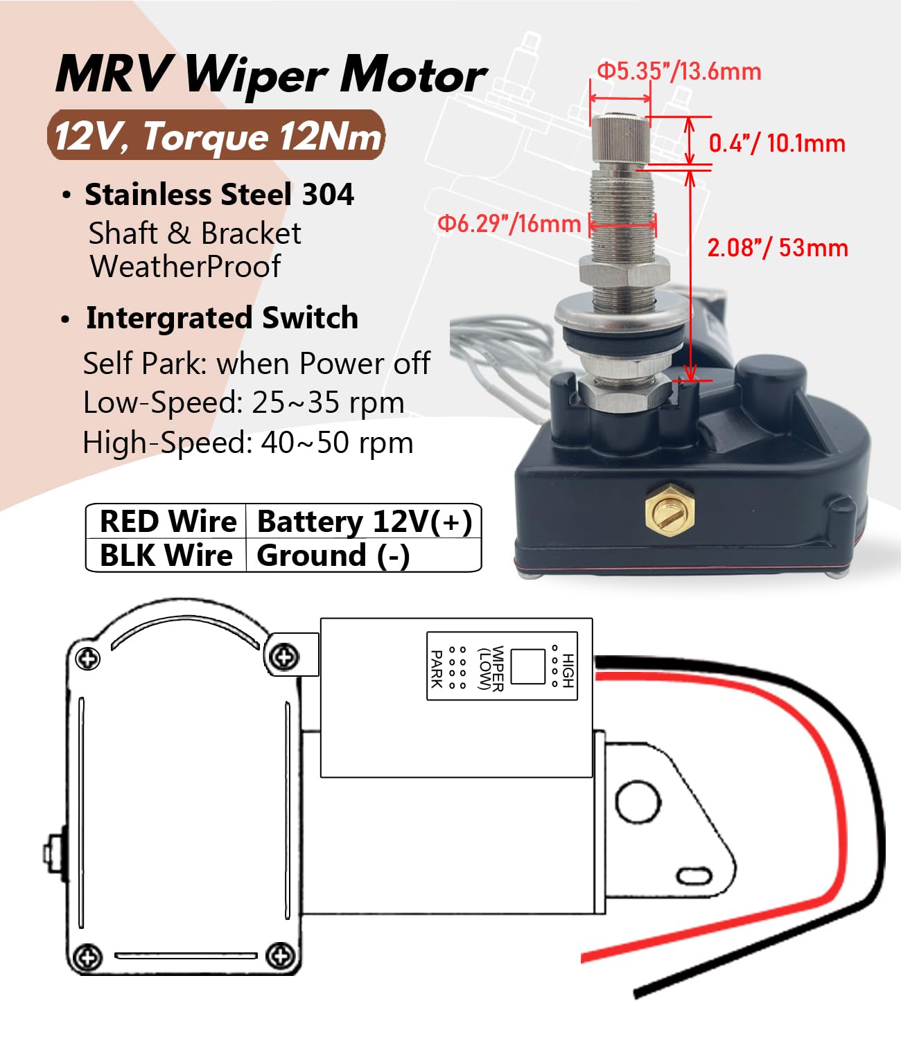 Amazon.com: TREXFLOW TF MRV Wiper Motor 12V 110 Degree Sweeping