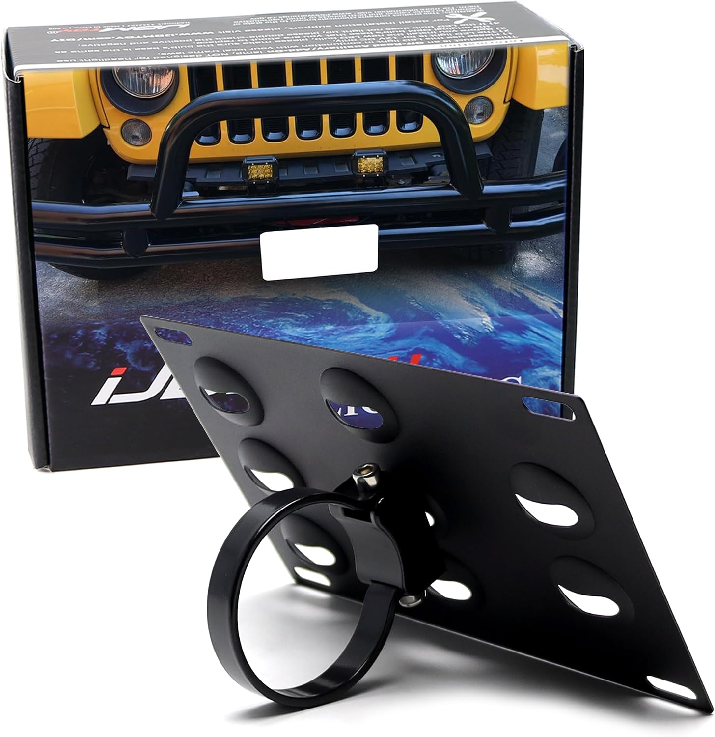 iJDMTOY No Drill Required 2.5-Inch Bumper Guard Tube Mount License Plate Bracket/Holder (Not Fit 2.75 or 3.0 Inches Bullbars)