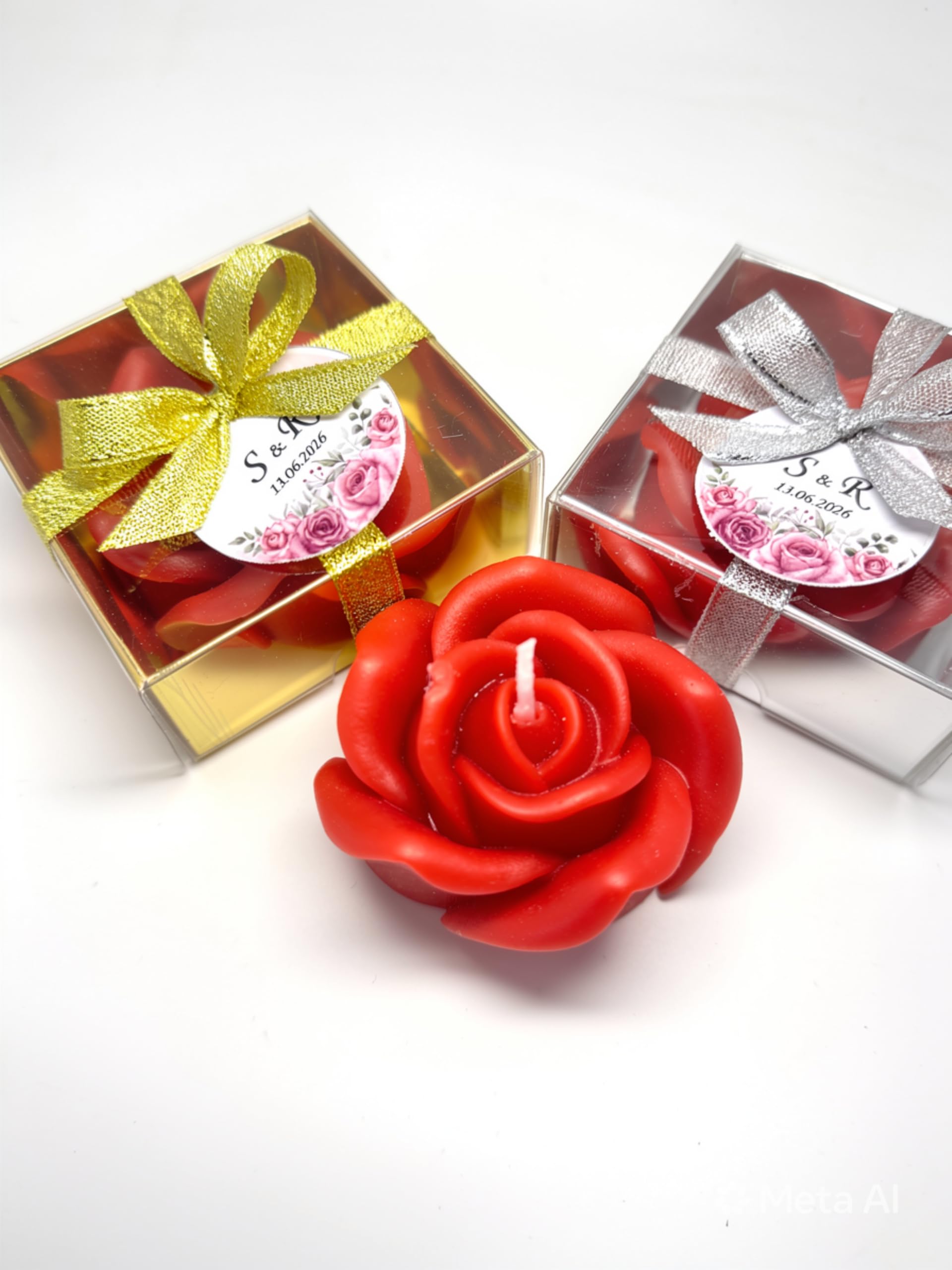 detalles boda para invitados, juego de Rosa velas personalizadas regalos originales para invitados de bodas, recuerdos comunion bautizo de boda (rojo, juego de 20)