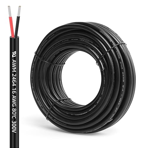 Cable eléctrico de calibre 16, 2 conductores, cable de PVC trenzado de 50 pies 16 AWG, cable flexible de bajo voltaje de cobre estañado, cable de