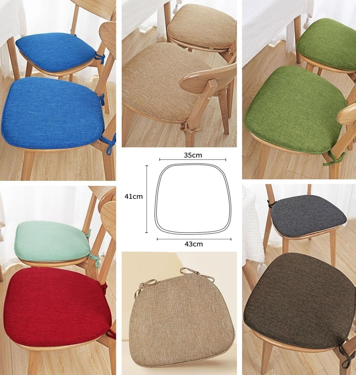 Cojines de asiento de herradura extraíbles lavables (paquete de 1/2/4/6 unidades) con cordones, 41 x 43 cm para comodidad de oficina, hogar, coche y comedor