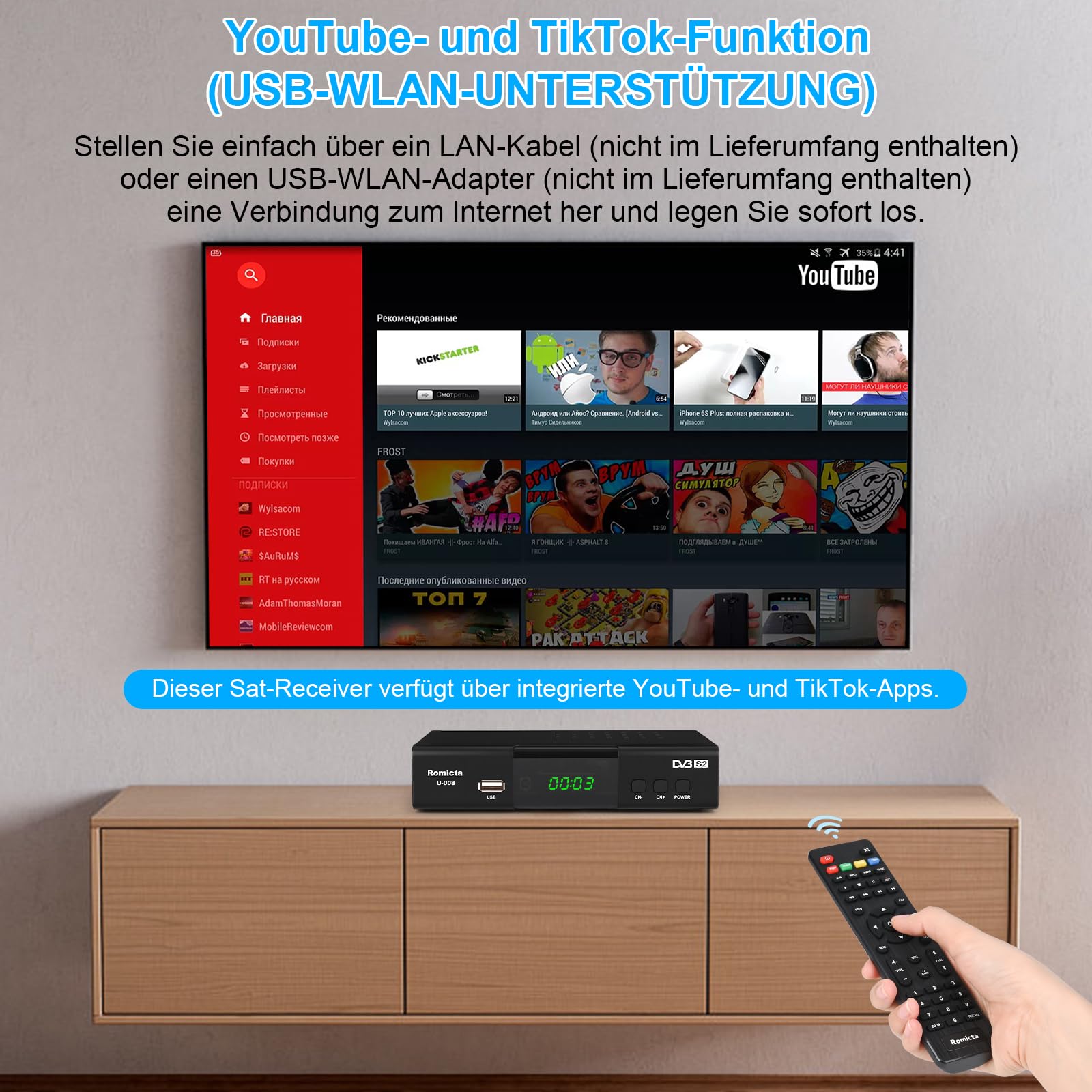 HD Receiver für Satelliten DVB-S/S2 PVR EPG SCART LAN USB Mediaplayer HDTV Schwarz