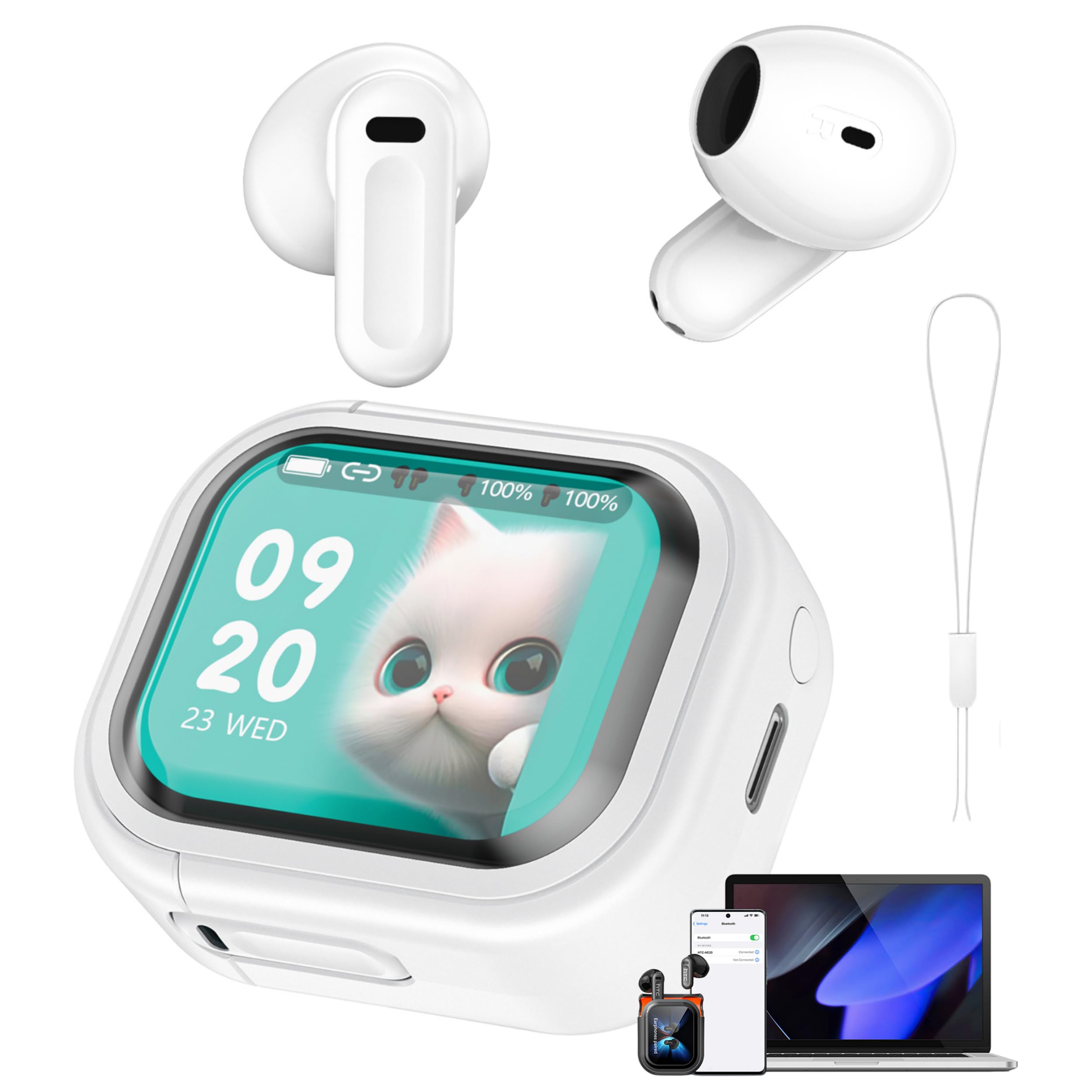 NE20 Real-Time AI Translation Earbuds, 2026 Audifonos Traductores Inglés Español Headphones, LCD Touch Screen Bluetooth 6.0, 135 Languages 3-in-1 Music/Call, 60H Playtime for Travel Business (White)