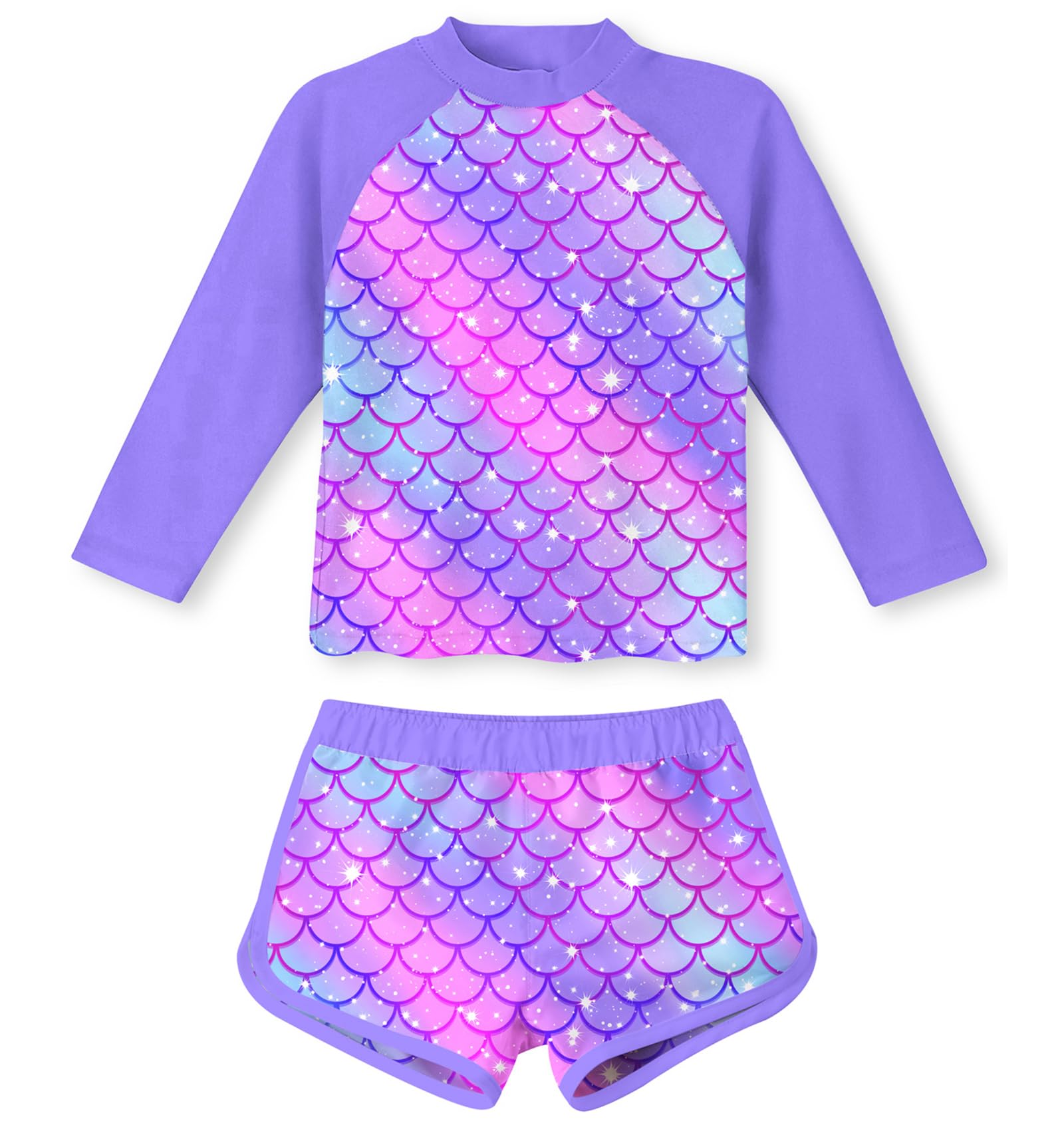 ALISISTER Girls Swimming Costume Kids Zweiteilige Langarm Badeanzug UPF50 Schutz Schwimmset für Mädchen Kinderbadeanzug 4 10 Jahre