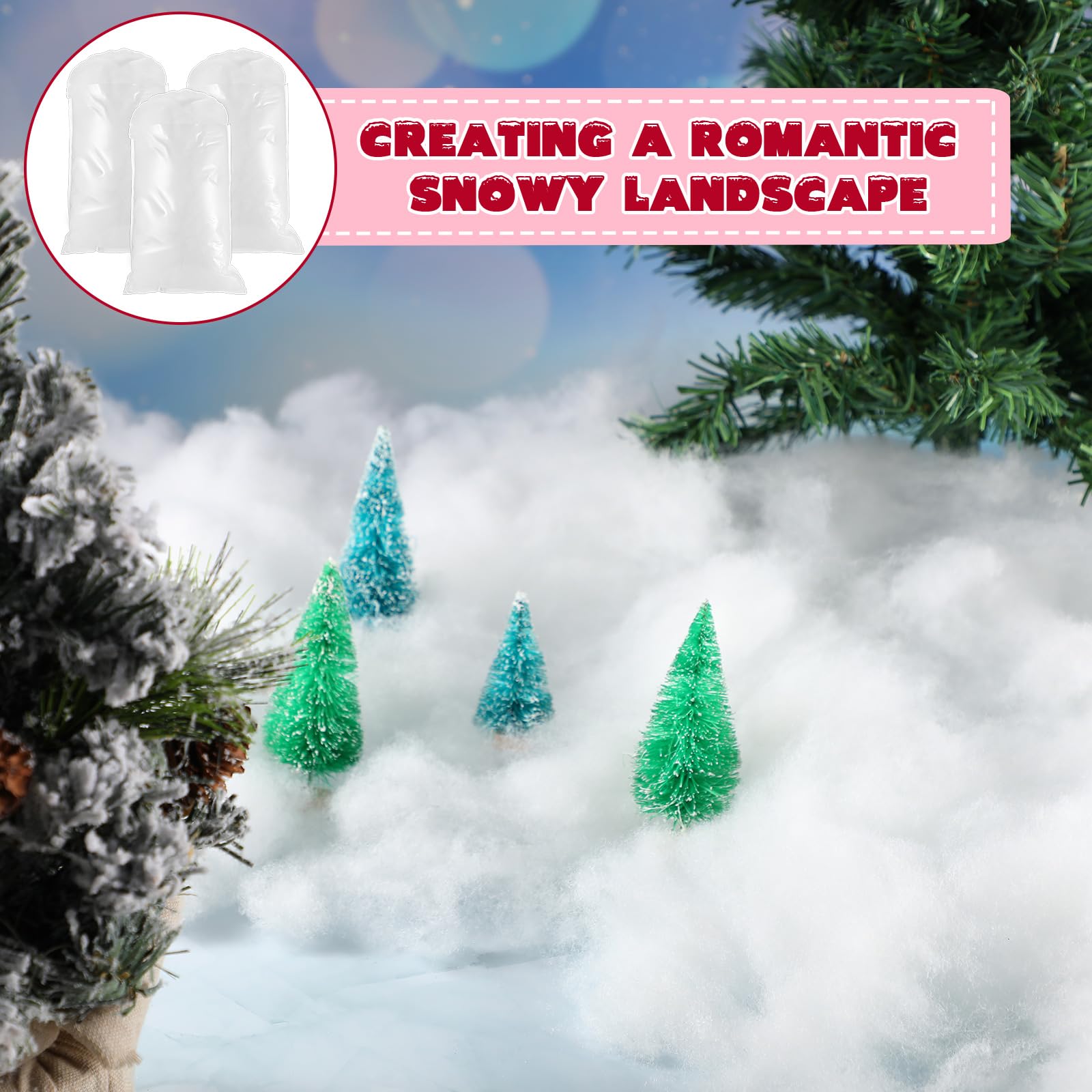Jerify Kunstschnee für Weihnachten, Baumwolle, flauschig, für den Innenbereich, Kunstschnee, Kunstschnee-Decke für Weihnachtsdekoration, Wintermantel, Dorf, Weiß, 100 g pro Beutel, 36 Stück