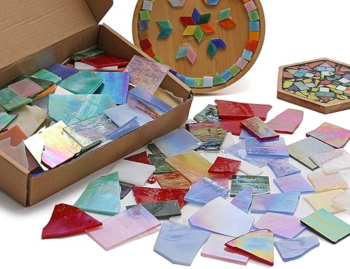 Miniatura 5 de Lanyani Piezas de vitral iridiscentes para manualidades y decoración, variedad de restos de mosaico de vidrieras rotas irregulares, paquete de 1