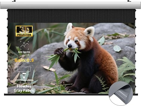 FlowArc 72" Motorized Drop Down Projector Screen Soft Matte Gray | Anti-Speckle Surface | Wall & Ceiling Mount | Ideal for Dimly Lit Rooms