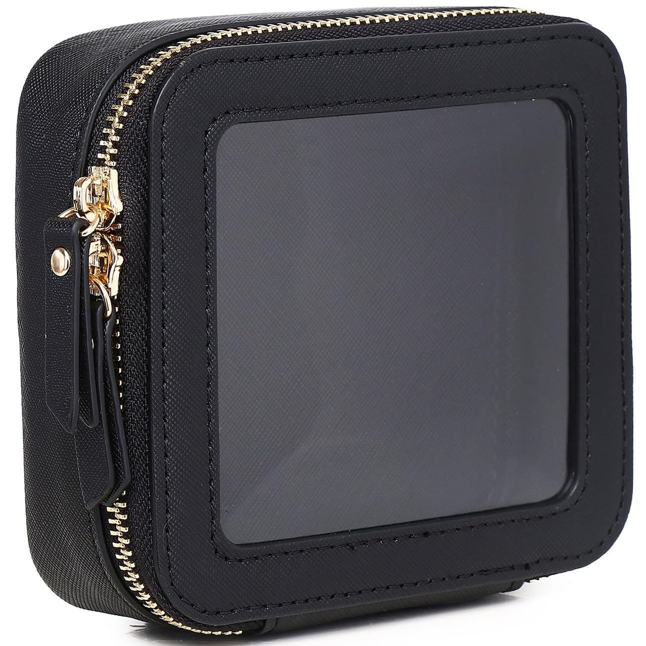 Pinkmik Small Makeup Bag Mini Clear Cosmetic Makeup Case & Toiletry Bag with Zipper Women's Purse Organizer & Car Essentials (Black, MINI)