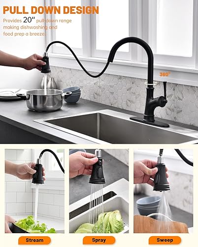 Miniatura 4 de APPASO Grifo de cocina extraíble con rociador extraíble, negro mate y oro rosa con rociador de fácil extracción, grifo de fregadero de cocina