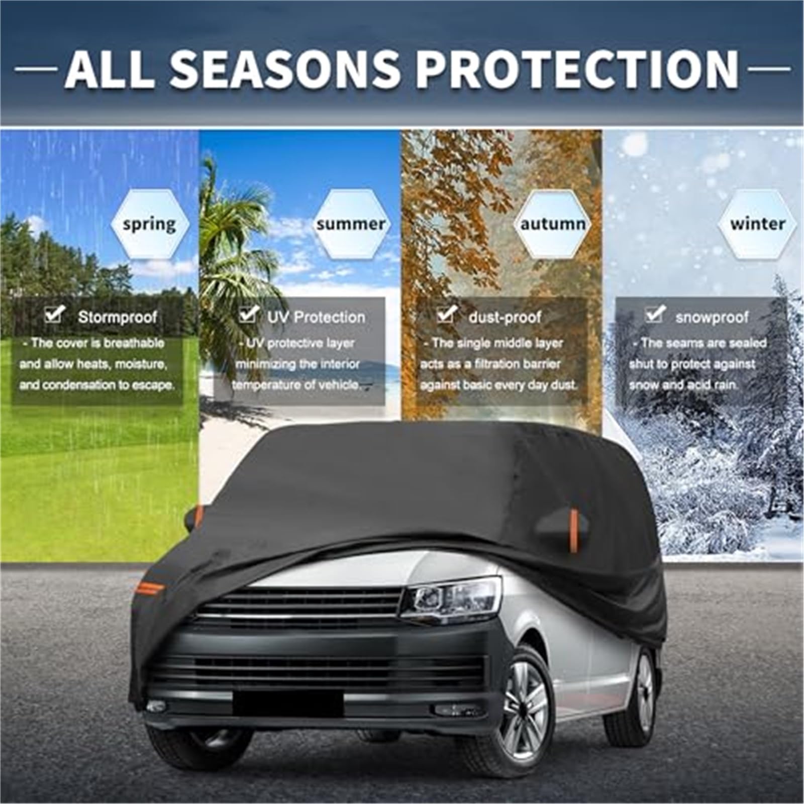 Pokrowiec na samochód, do VW, Transporter T6 2015-2019 PEVA Spunlace Cotton Outdoor Pełny pokrowiec Na każdą pogodę Wodoodporny Pokrowiec na samochód