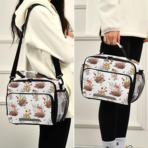 Miniatura 5 de Naanle Bolsa de almuerzo de erizo de otoño en acuarela con correa ajustable para el hombro, aislada, a prueba de fugas, caja de picnic, doble
