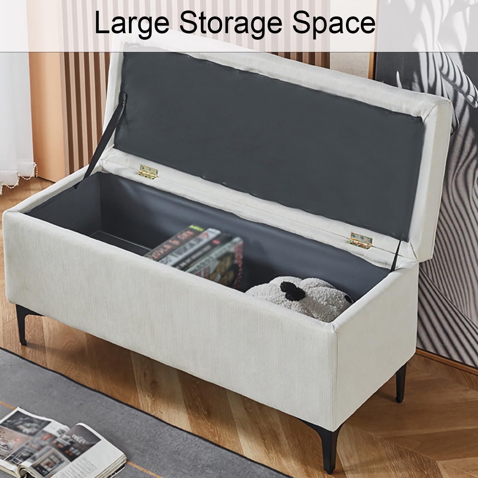 Bancos de Almacenamiento de Pana, Banco de Entrada, Puff Almacenaje al Pie de la Cama, para Dormitorio, Guardarropa y Sala de Estar(Gray,47.2in/120cm)