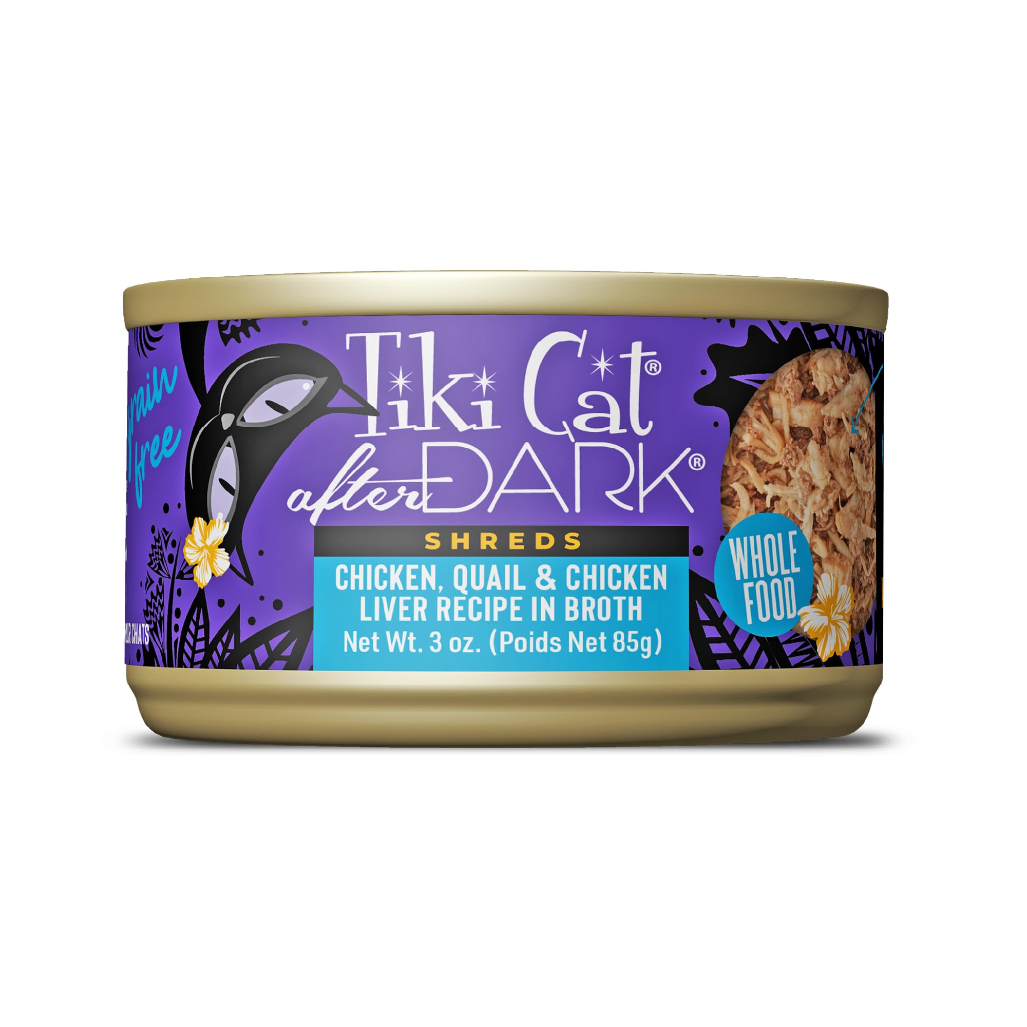Tiki Cat After Dark Shreds Wet Cat Food, Chicken, Quail & Chicken Liver, 3 oz. Can (12 Count)