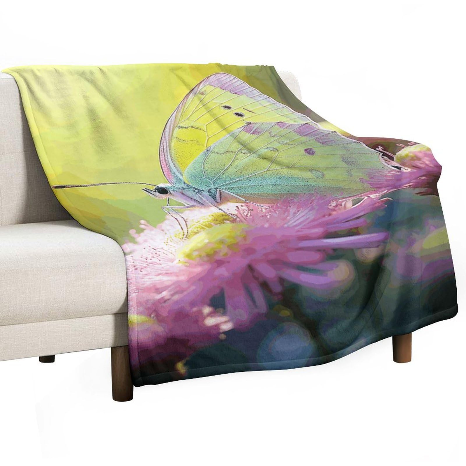 Couverture polaire papillon jaune 127x177 cm douce pour lit et canapé
