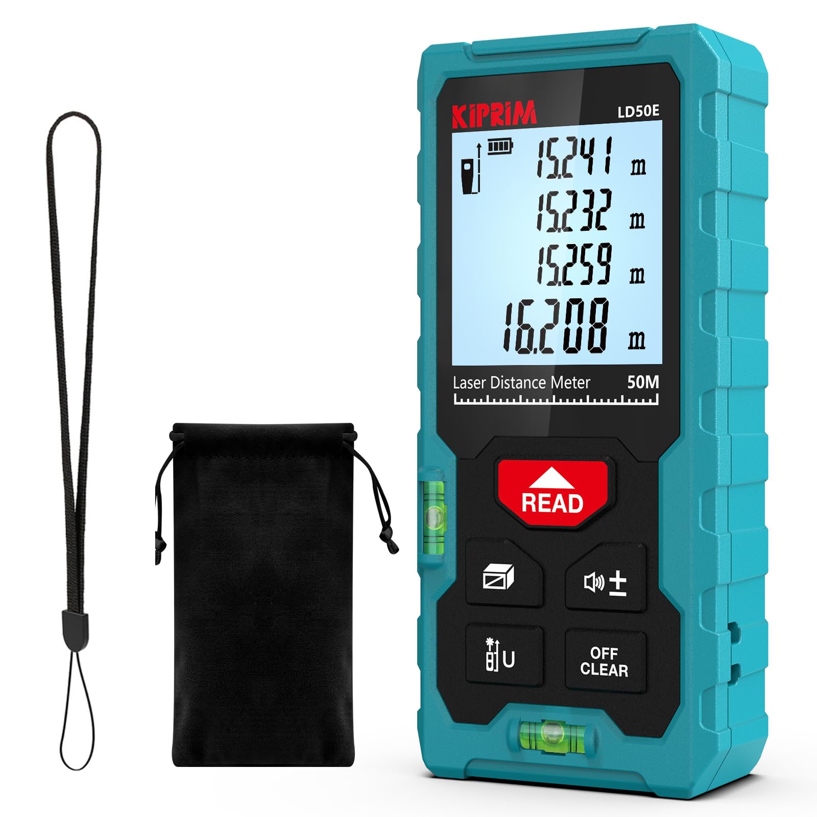Kiprim Laser Distance Measure High Accuracy 165ft Kiprim LD50E Laser Tape Measure 50M Compact Laser Measurement Tool with Larger Backlit LCD Display,ft/m/in Switching,Bubble Level (No Batteries)
