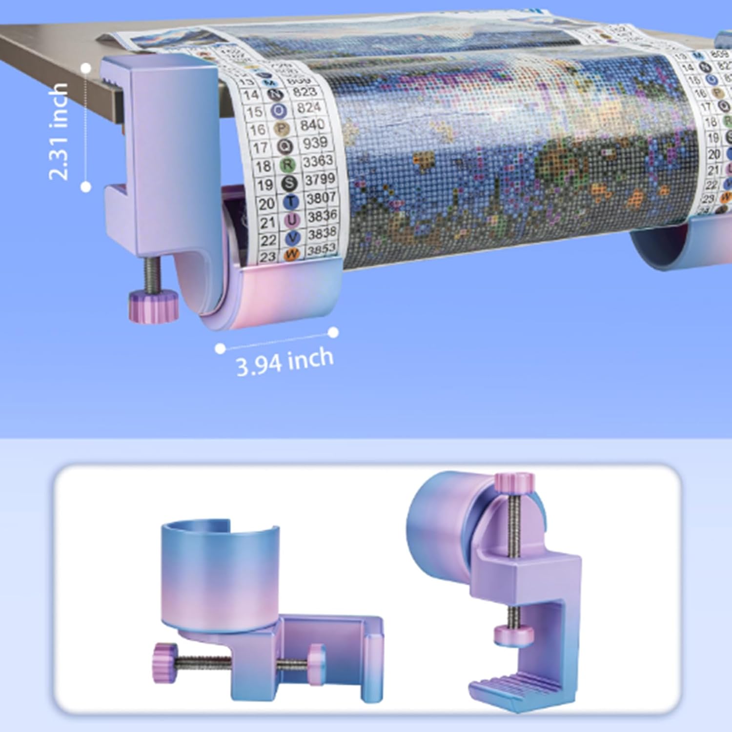 Diamond Painting Canvas Holder, Diamond Art Accessories, Adjustable Table Clamp Set to Organize Desktop, Easily Store &Roll Your Painting