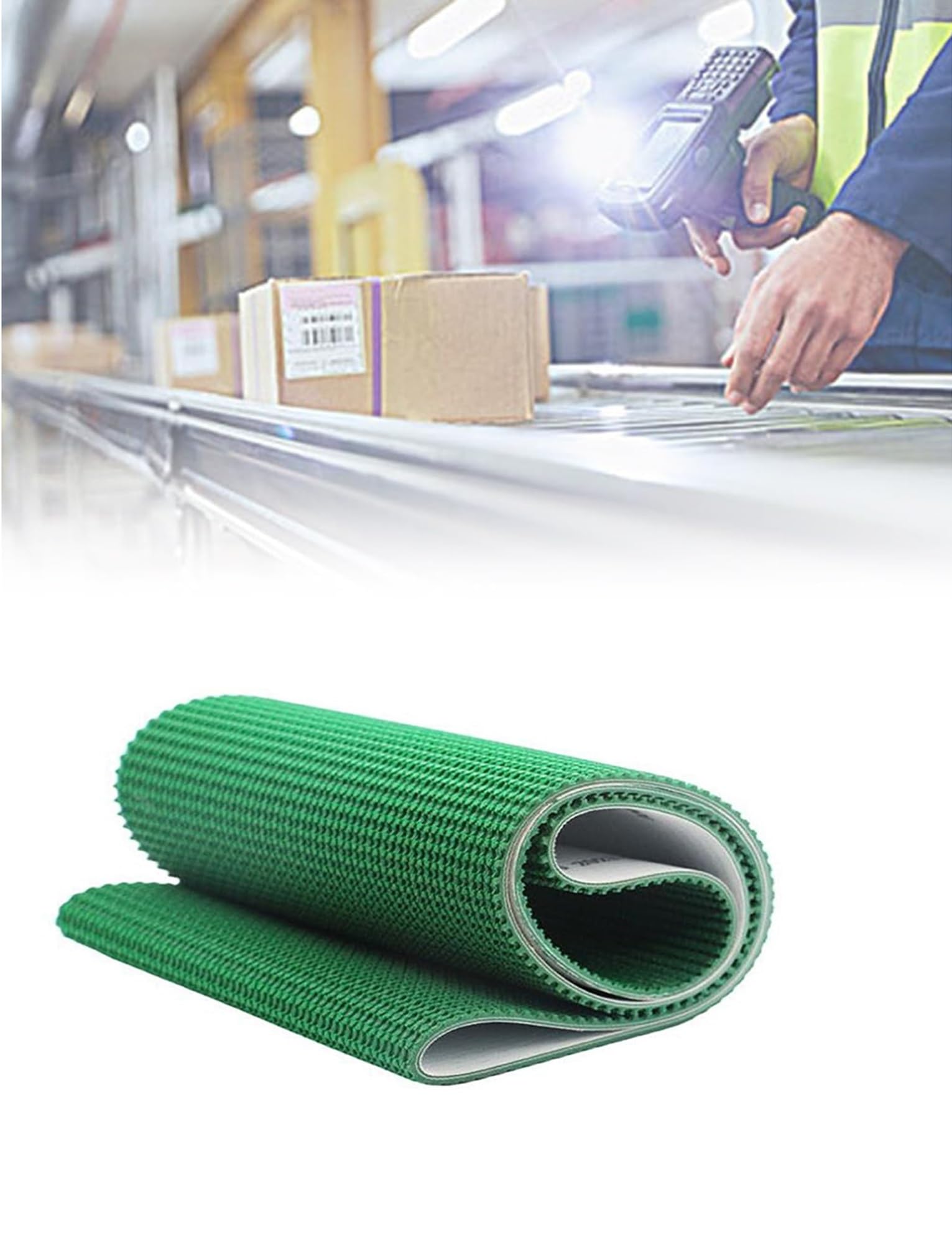 Generisch Grünes PVC-Förderband for die industrielle Übertragung, 4 mm/0,16 Zoll dick, kommerzielles Produktionsförderband(98x23cm/38.6x8.7in)